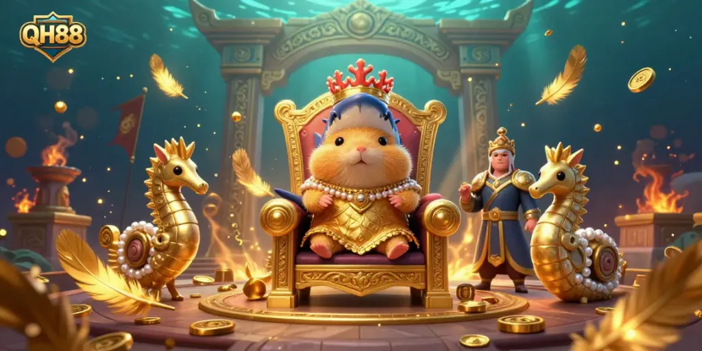 Join the QH88 kingdom of gaming, where a brave golden hamster king reigns over thrilling adventures!