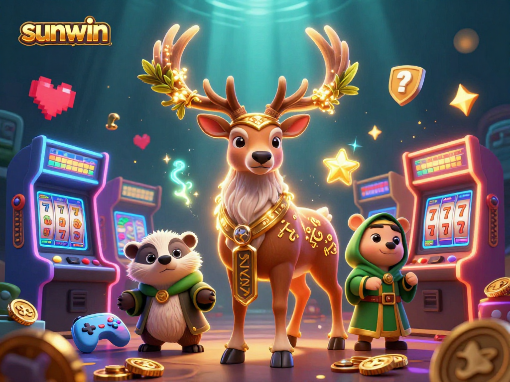 Experience the magic of sunwin casino with a vibrant scene of a druid stag and gaming elements.