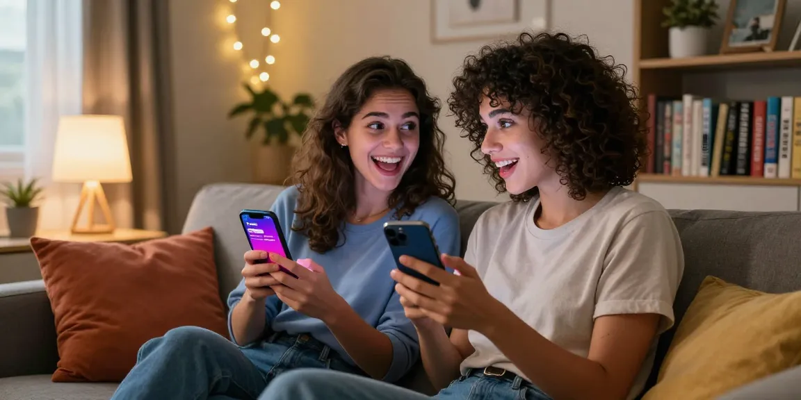 Couple enjoying a playful sex chat ai interaction in a cozy living room.
