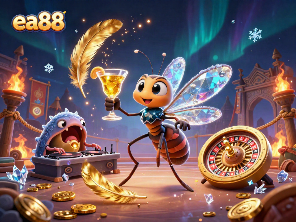 Engage with ea88 casino excitement featuring vibrant 3D characters and gambling elements.