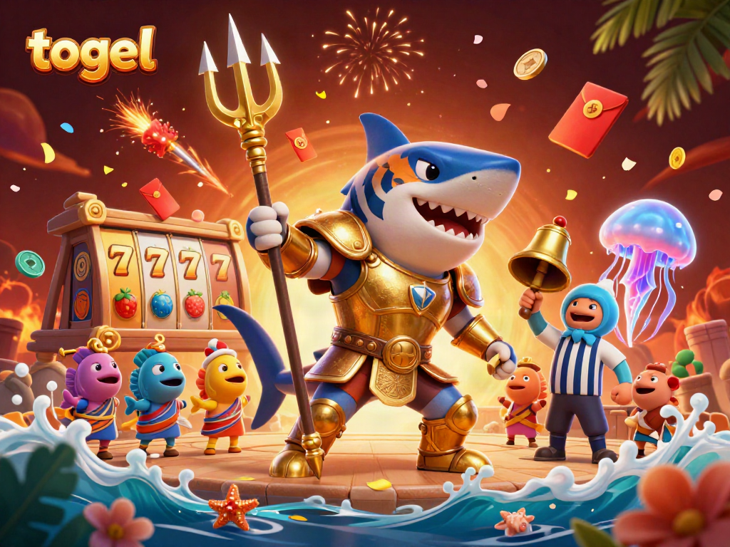 Engage in thrilling togel action amidst a vibrant underwater casino scene featuring unique characters.