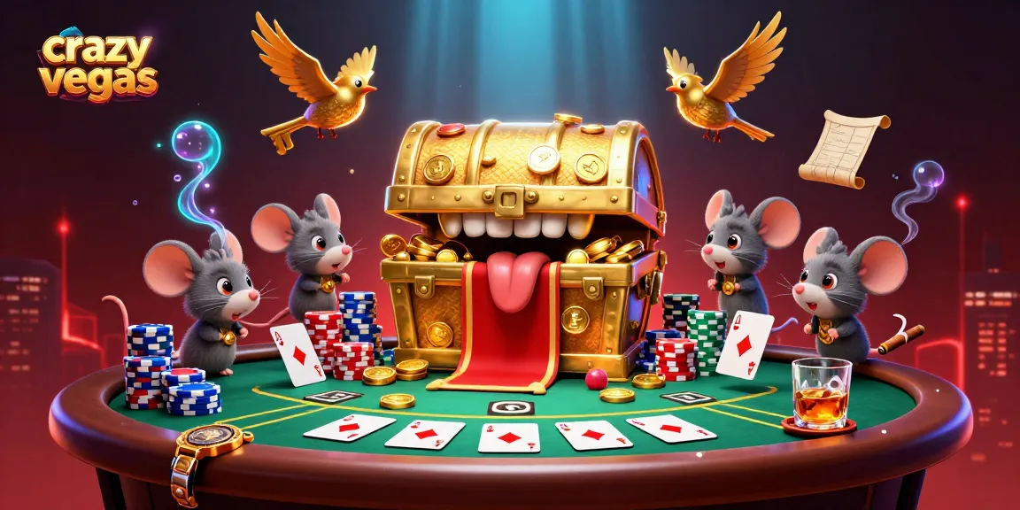 Spin and win at crazyvegas with adventurer mice and golden treasures in a vibrant casino scene.