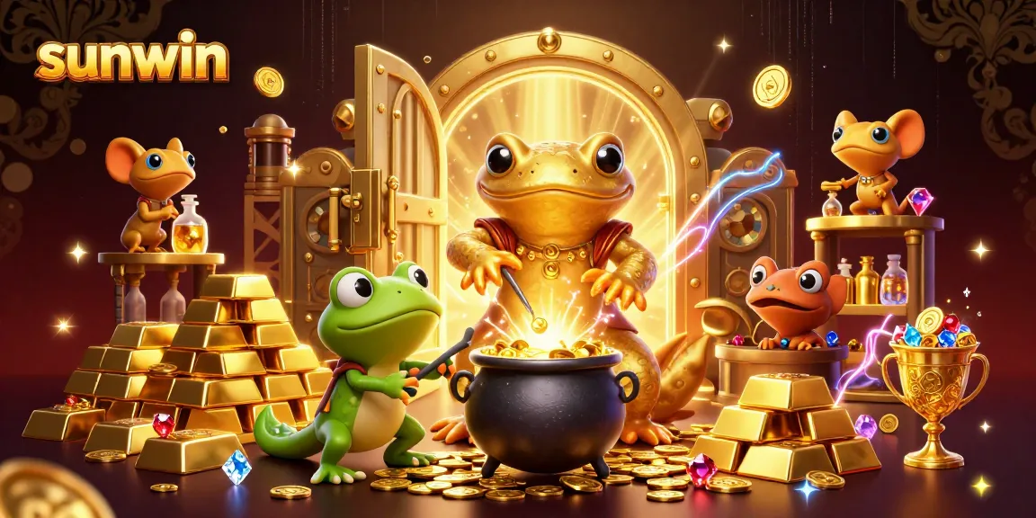 Play thrilling games at sunwin, featuring an enchanting scene of alchemy and treasure in a magical casino.