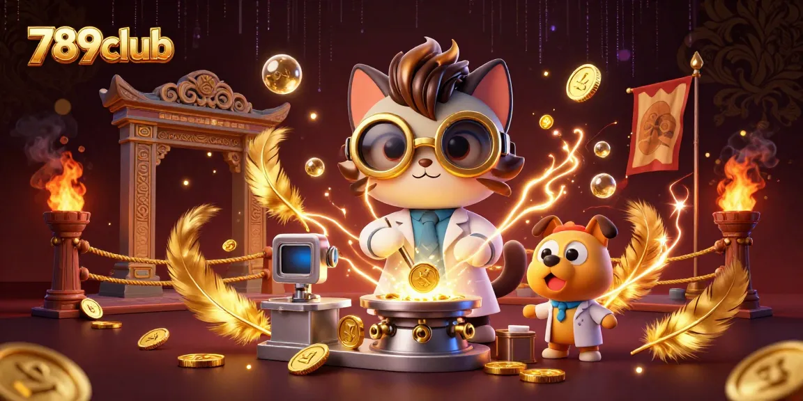 Spin and win at 789club with a vibrant 3D casino scene featuring a mad scientist cat!
